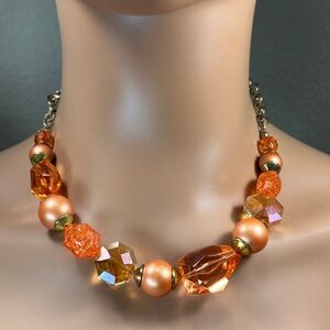 Bold Orange & Gold Beaded Necklace